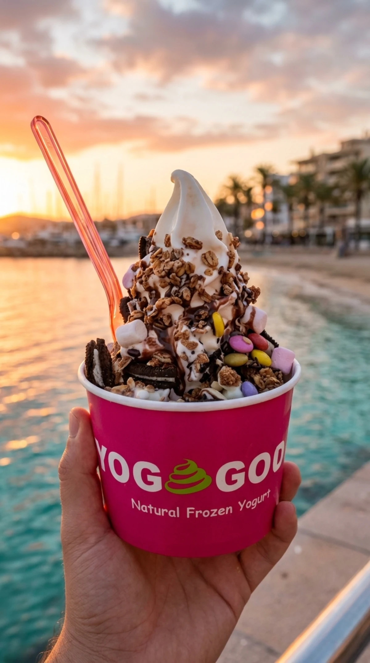 Yogur helado al atardecer en Sant Antoni Ibiza